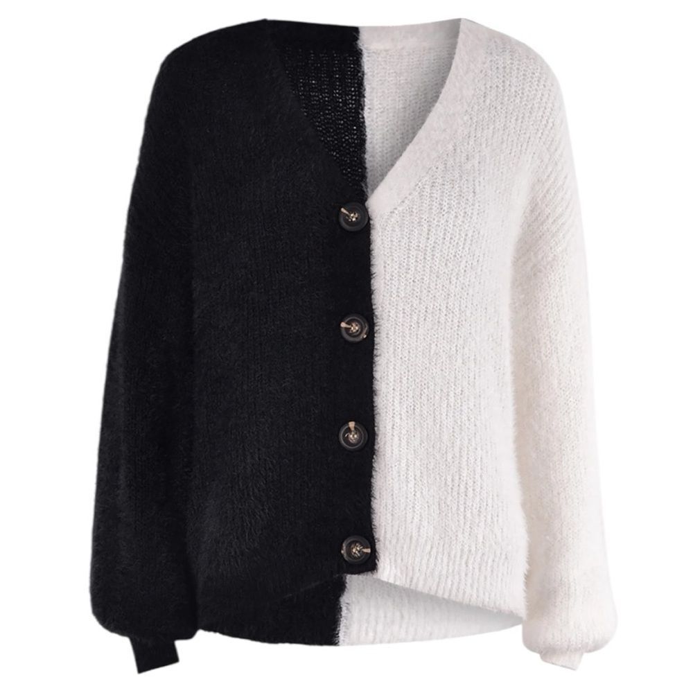 Black & White Contrast Button-Front V-Neck Cardigan NEW - Woven Right - Picture 9 of 13